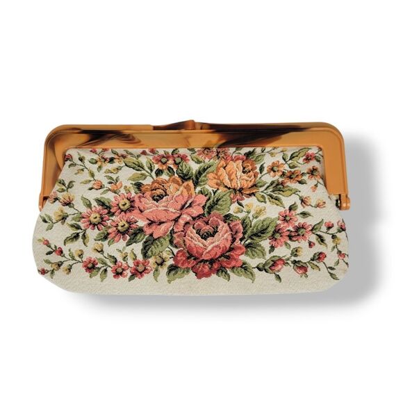 Vintage Floral Tapestry Clutch Bag Hinged - Picture 1 of 8